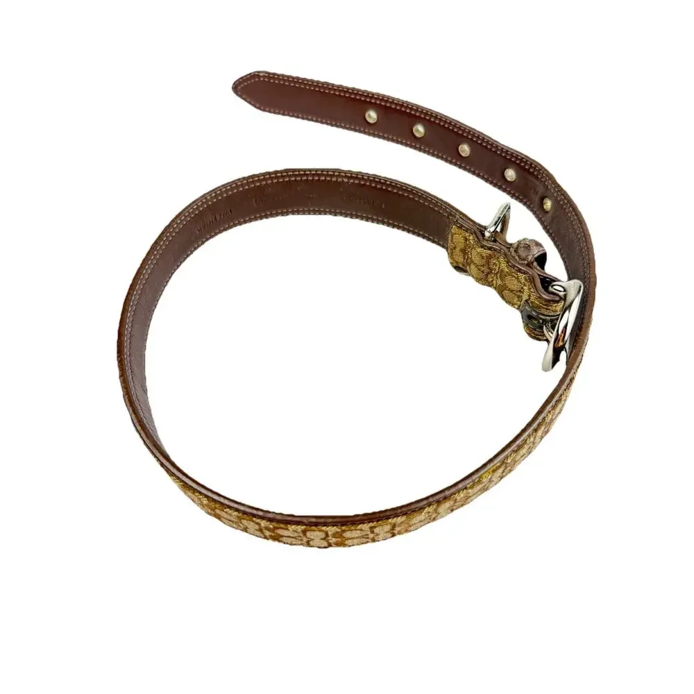 COACH Signature Khaki Mahogany EXTRA LARGE Dog Collar Engravable OVAL CHARM